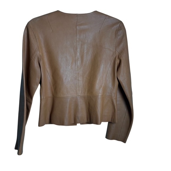 Banana Republic 6 Petite Brown Leather Collarless Blazer Jacket Womens - Picture 8 of 12